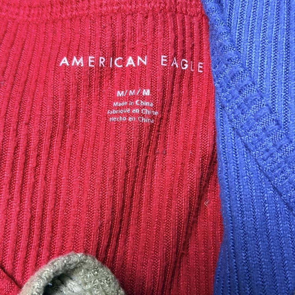 Lot 4 American Eagle V Neck Waffle Knit Long Sleeve Oversized Sweater Tops Med - Picture 6 of 9